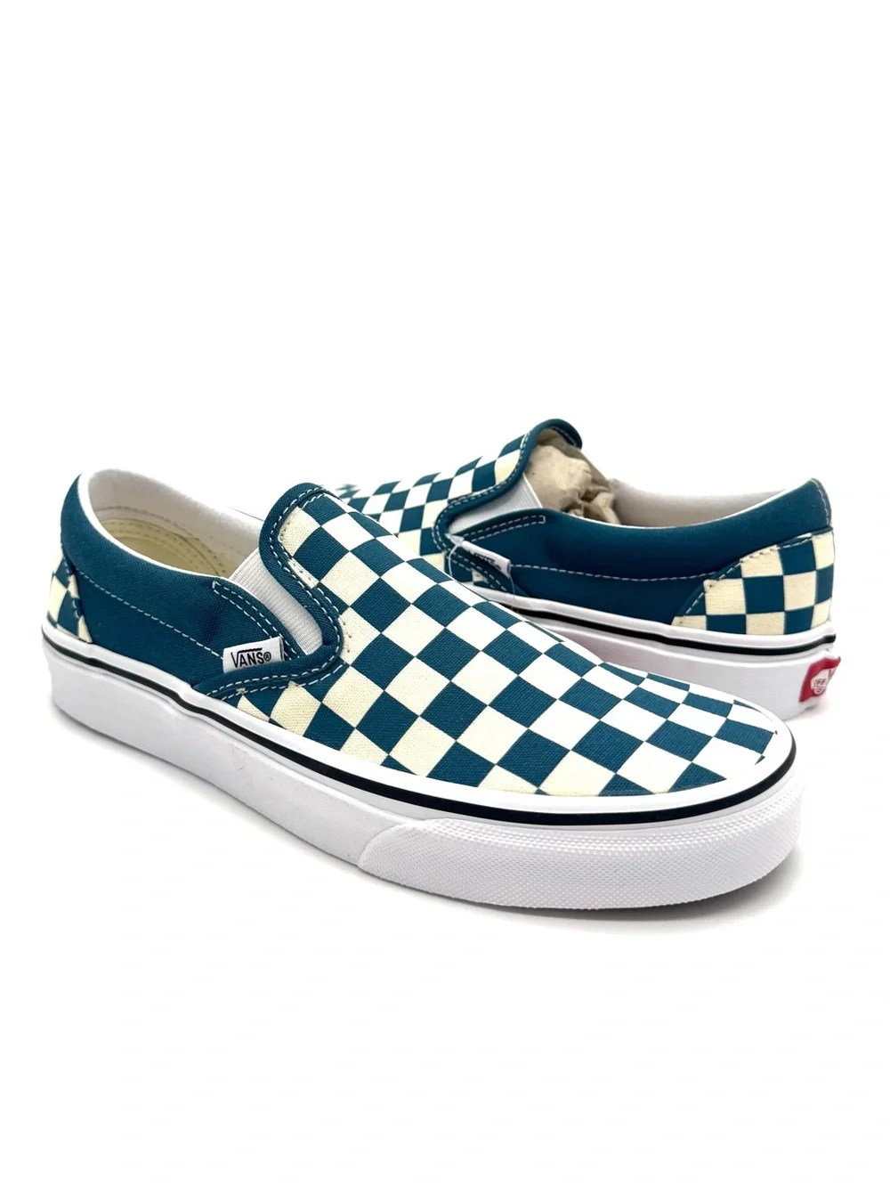 Women's Classic Slip-On Vans - Checkered Blue